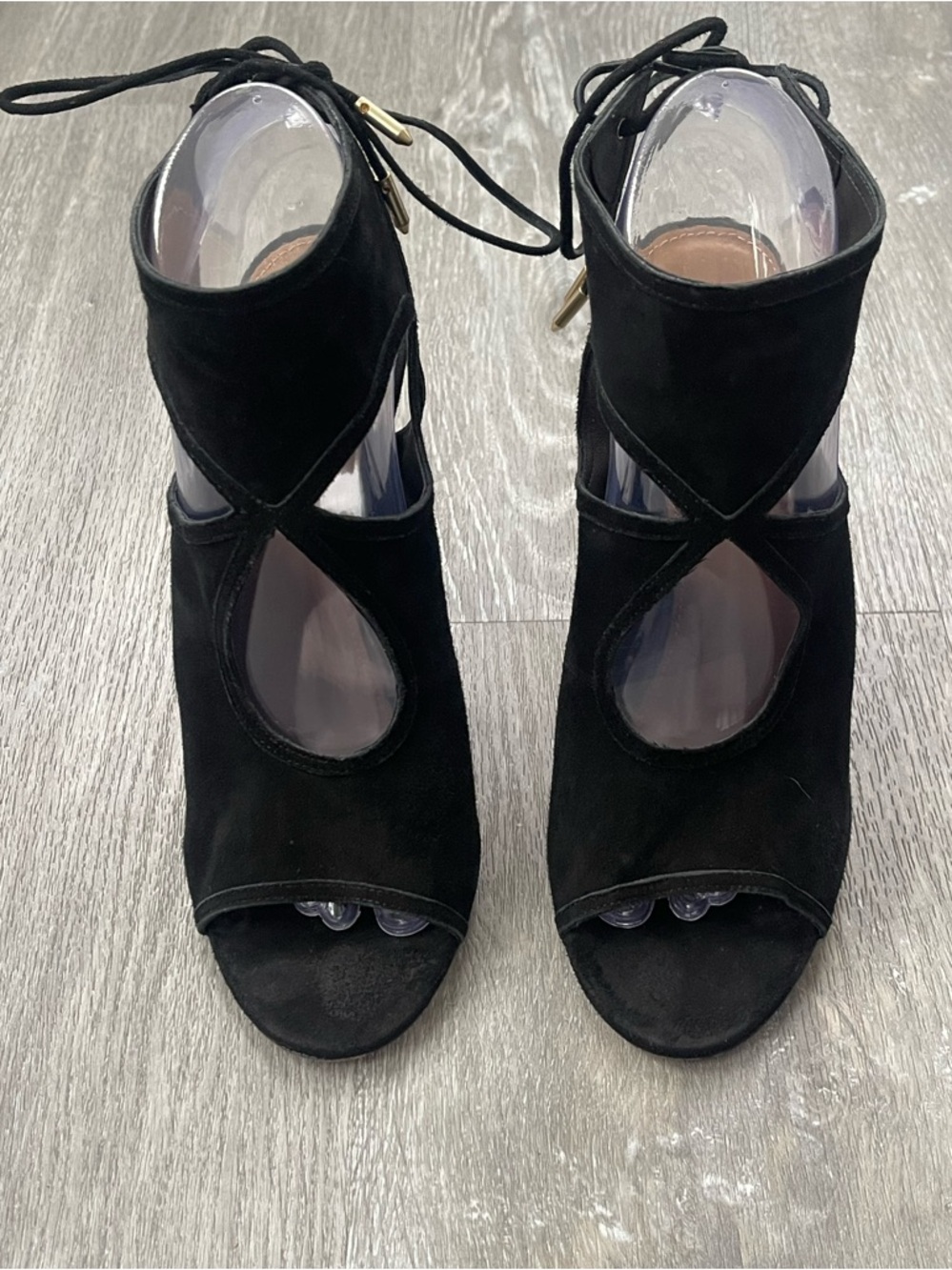 Aquazzura Sexy Thing Black Suede Cutout Ankle Booties Size 38.5 - Picture 3 of 7